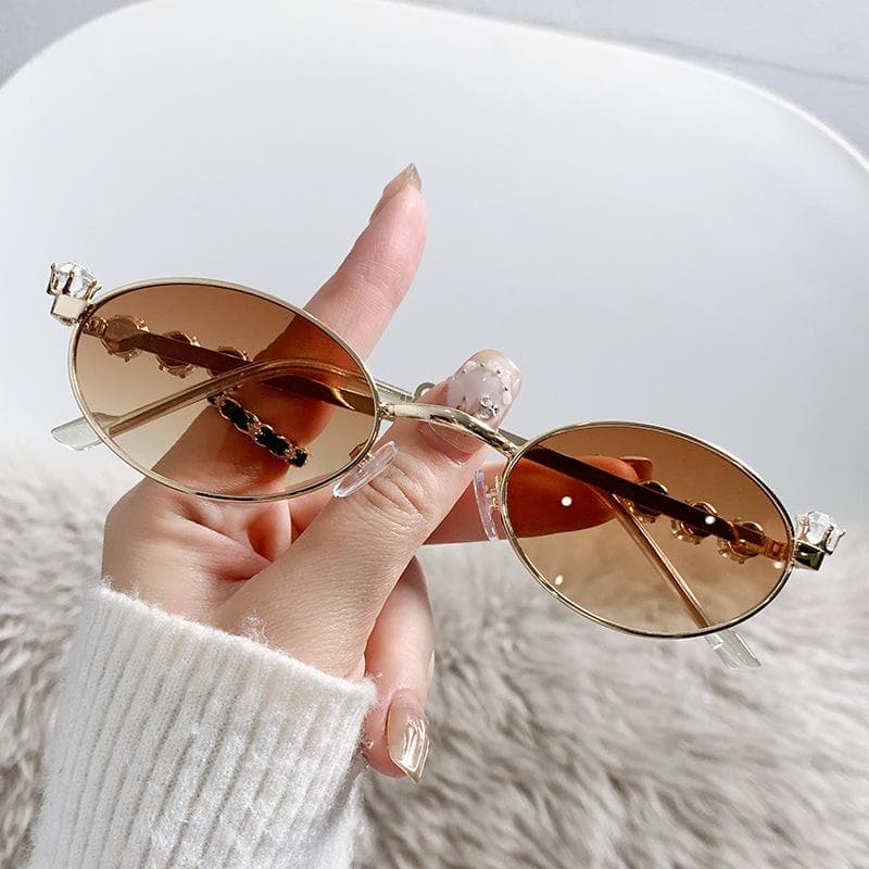 New Fashion Diamond Sunglasses Women Small Frame Oval Sun Glasses UV400 Vintage Y2K Eyewear With Box Trendy Accessory