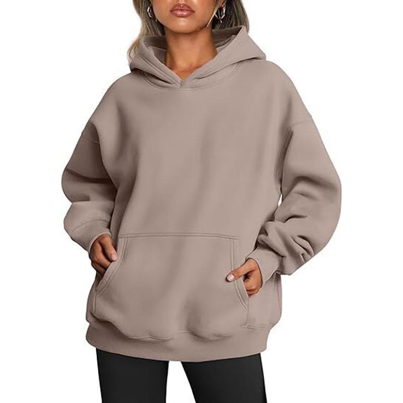 Women's Hooded Pullover Sweatshirt Solid Color Oversized Loose Casual Fleece Sweatshirt L camel