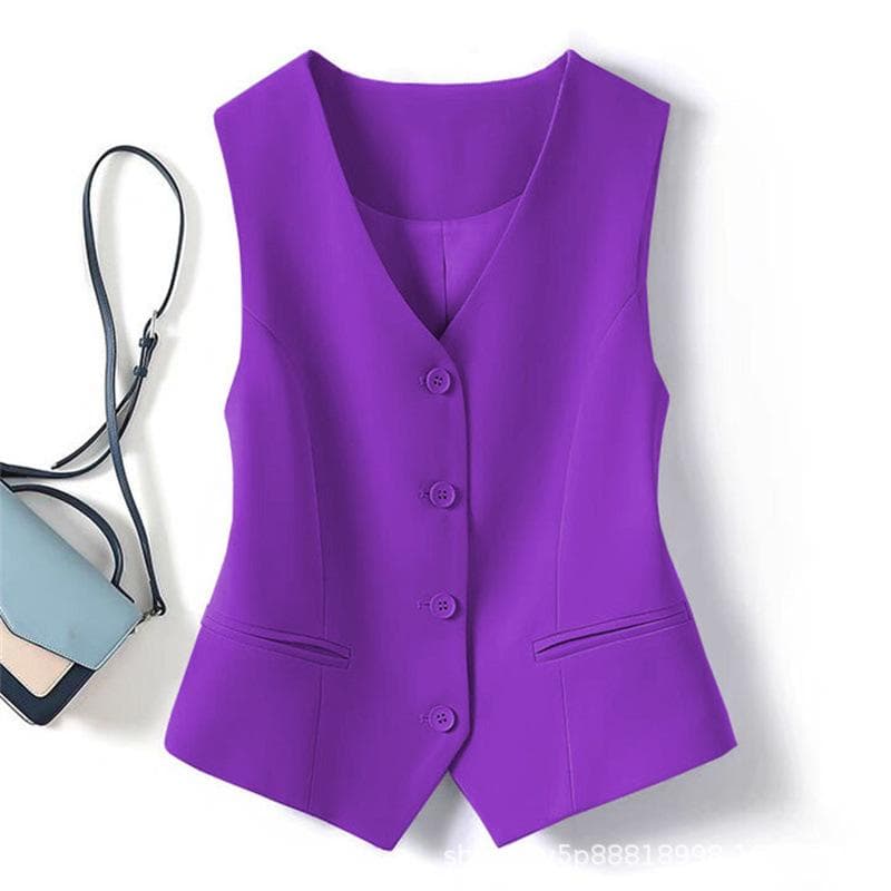 Women's Grey Slim Fit Suit Vest – Short Camisole Gilet for Spring/Autumn 2025 M purple