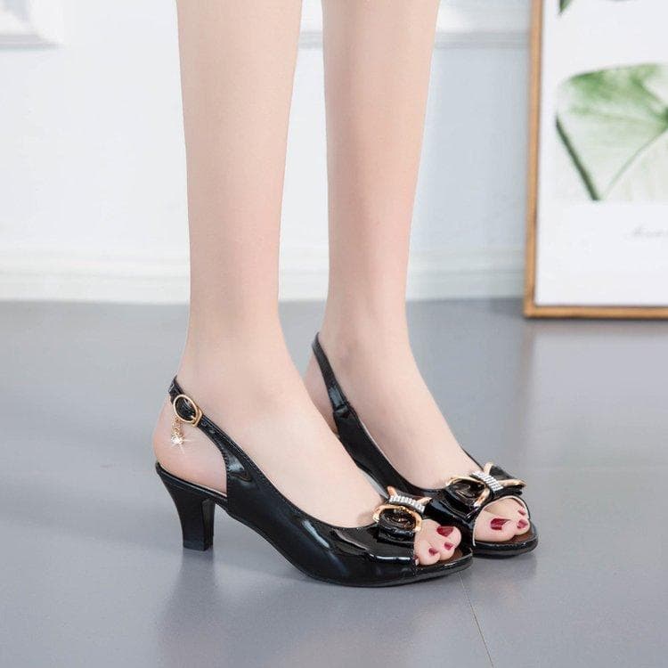 Women Summer Hollow Out Large Size High-heeled Women's Sandals Single Shoes 42 black
