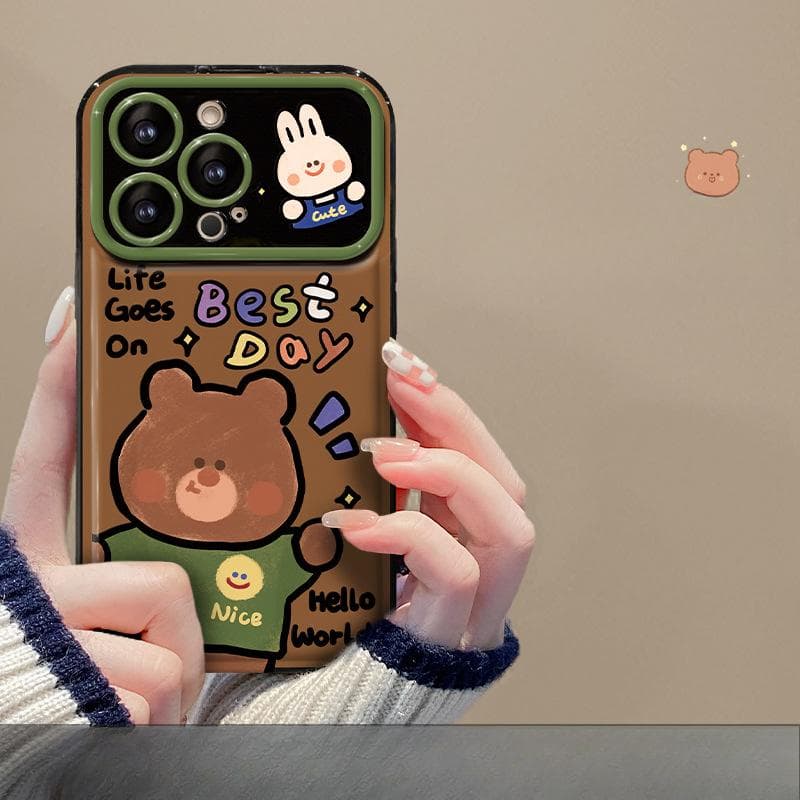 Applicable To Apple 15promax Mobile Phone Case Iphone14/13 Coffee Bear Lanyard12 Large Window Flip Mirror X iPhone 6s Plus