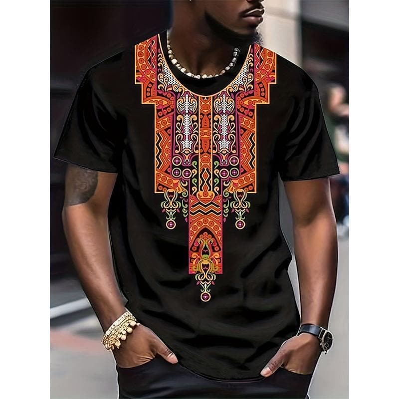 African Ethnic Pattern T-Shirt For Men Tribal Dashiki 3D Printed Tees Summer Casual Short Sleeve Loose T Shirts Round Neck Tops 6XL
