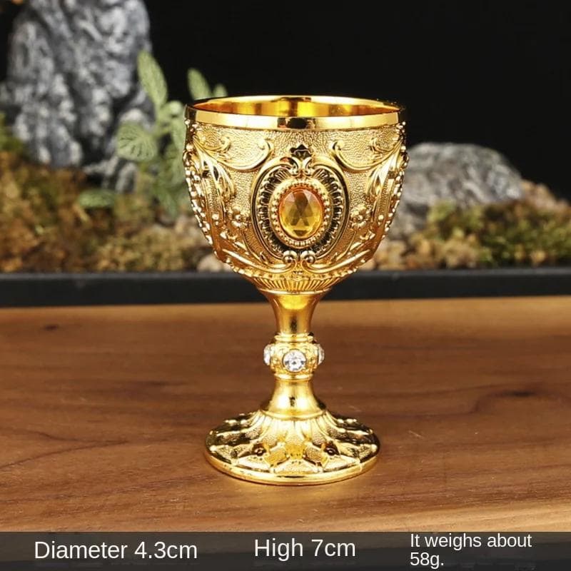 Vintage Holy Grail Medieval Goblet Hand Engraved Metal Wine Glass European Style Home Bar Drinkware Dining Room and Home Decor gold