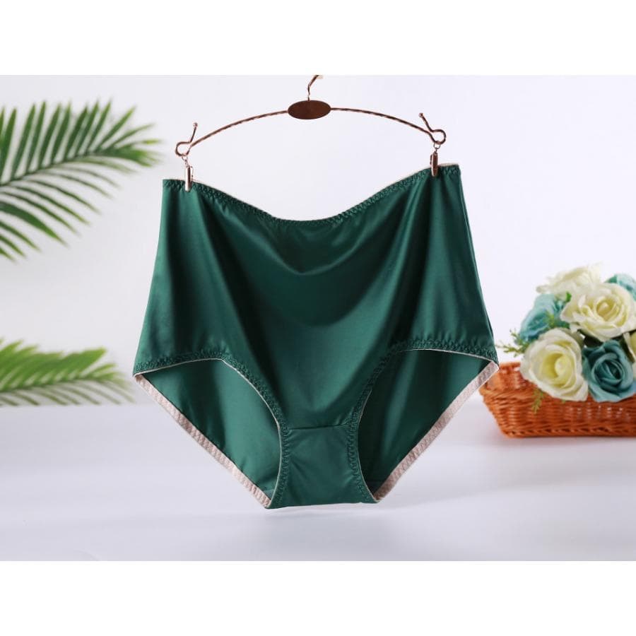 High Waist Panties Women Plus Size Lingerie Satin Briefs Female Oversized Underwear Soft Comfortable Knickers XL green