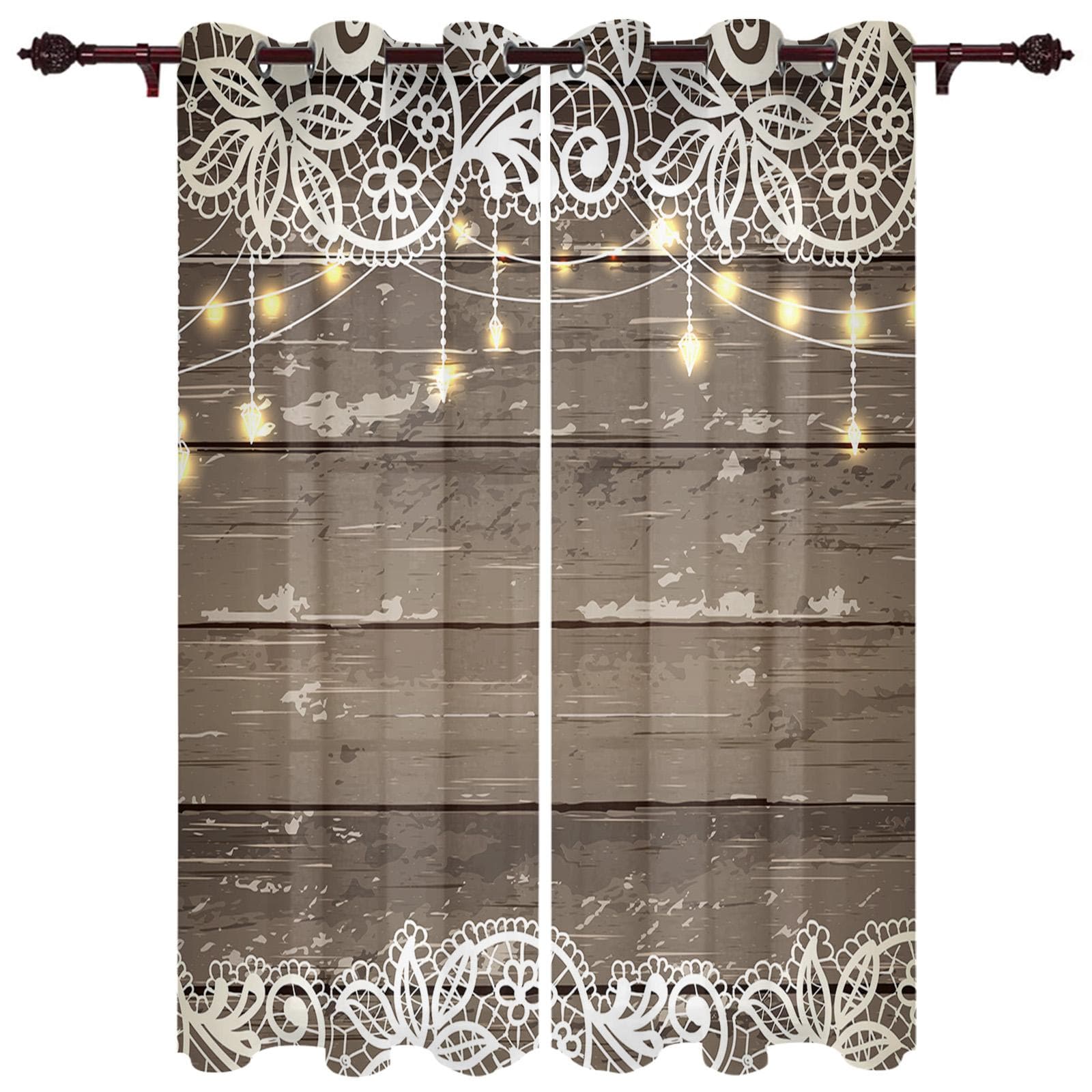 Wooden Door Retro Style Window Curtain Bedroom Living Room Window Drapes Kitchen Decoration Blinds Curtain 100W x 215H(cm) x2