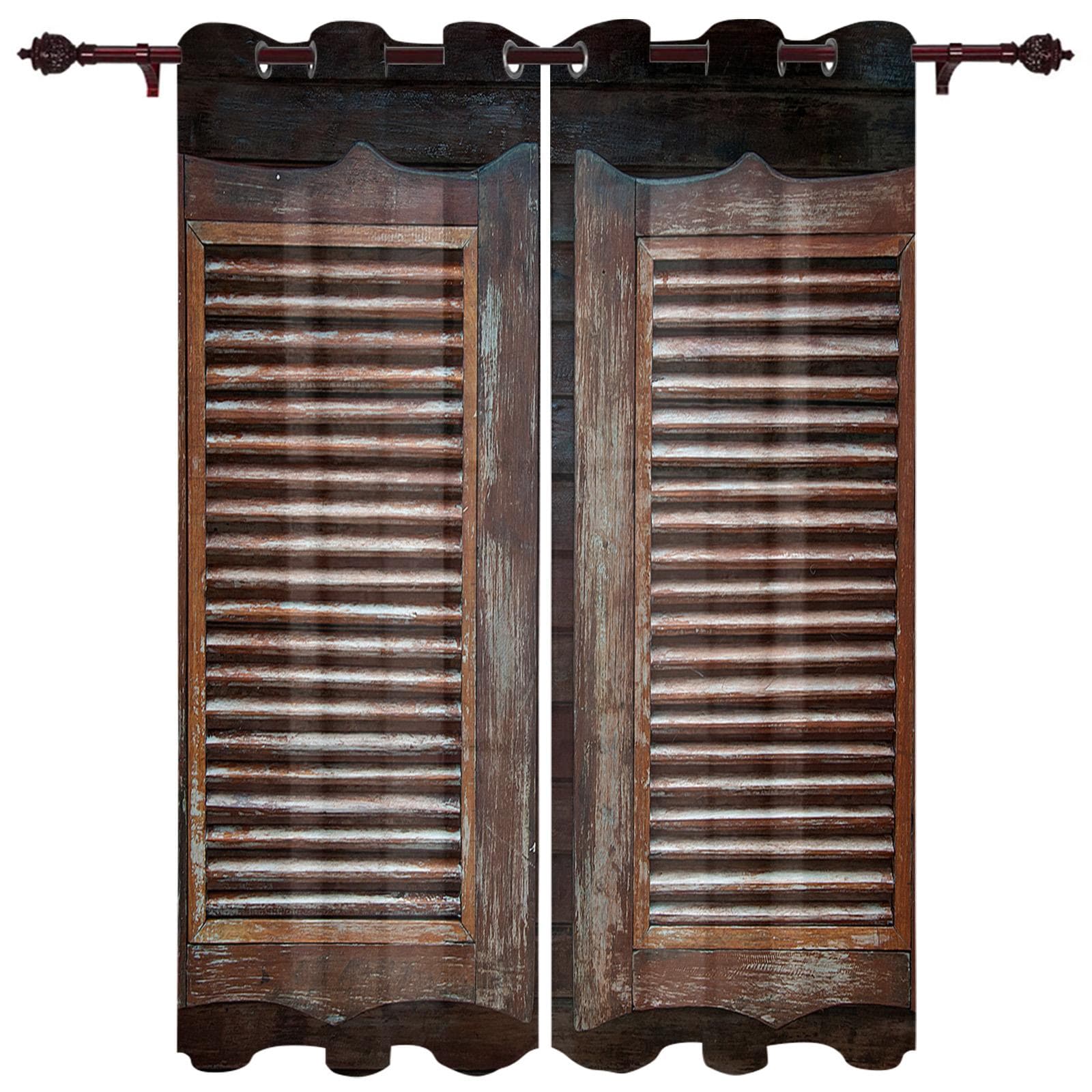 Wooden Door Retro Style Window Curtain Bedroom Living Room Window Drapes Kitchen Decoration Blinds Curtain 135W x 92H(cm) x1