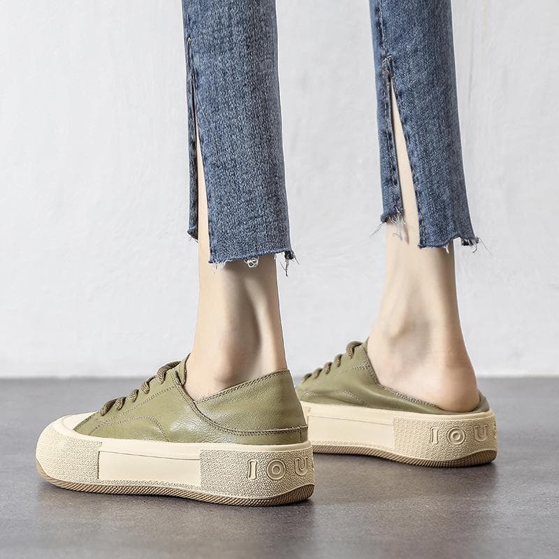 Genuine Leather Small White Shoes Women's  Spring New Thick-soled Two-wear Lazy Men's Casual Sports Shoes 38