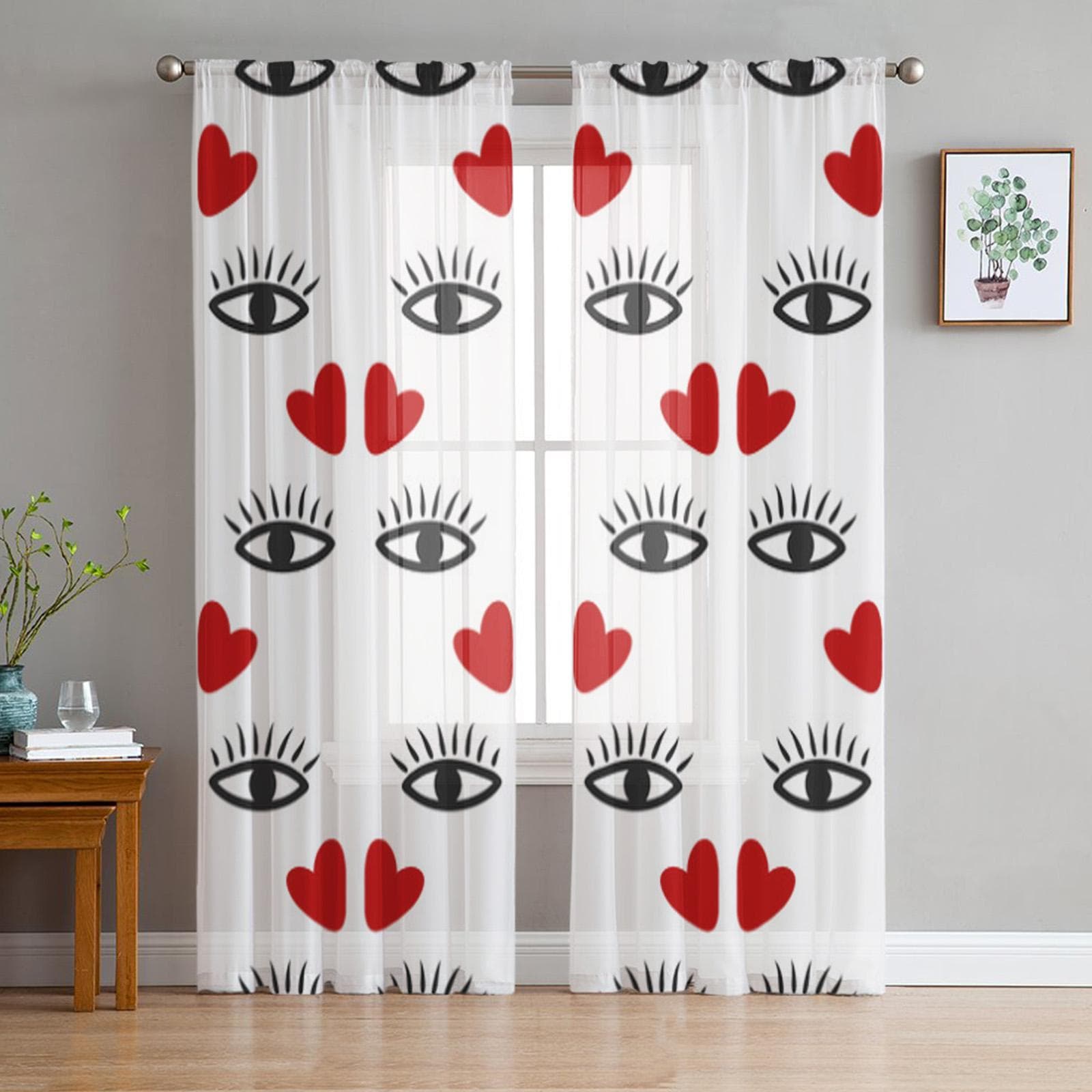Eyes Eyelashes Love Sheer Curtains for Living Room Transparent Tulle Window Treatments Bedroom Kitchen Home Decor Veil Drapes 135W x 114H(cm)