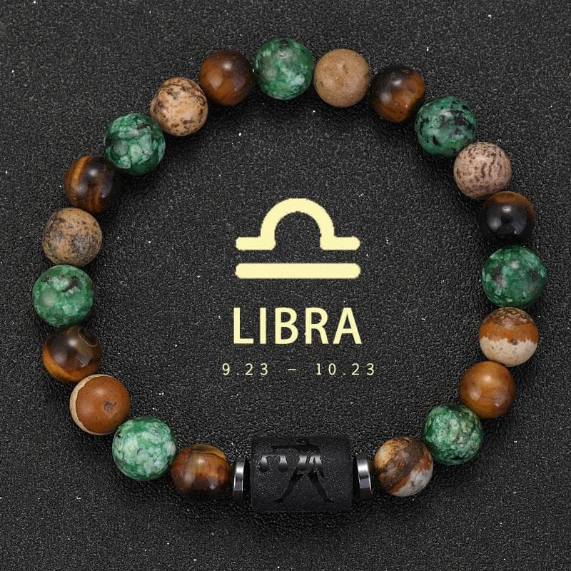 12 Zodiac Signs Natural Stone Bracelets Taurus Cancer Virgo Pisces Bracelets Ladies Men Couples Friendship Jewelry Gift Bracelet