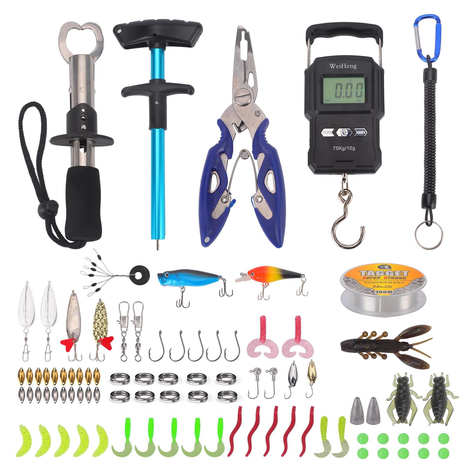 Fishing Tool Kit Fishing Hook Remover Tool Fish Lip Gripper Digital Fish Scale Fishing Pliers with black