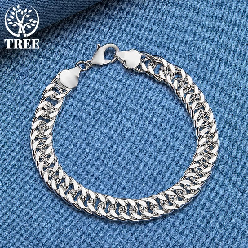 925 Sterling Silver 10mm Side Chain Bracelet Jewelry 20cm