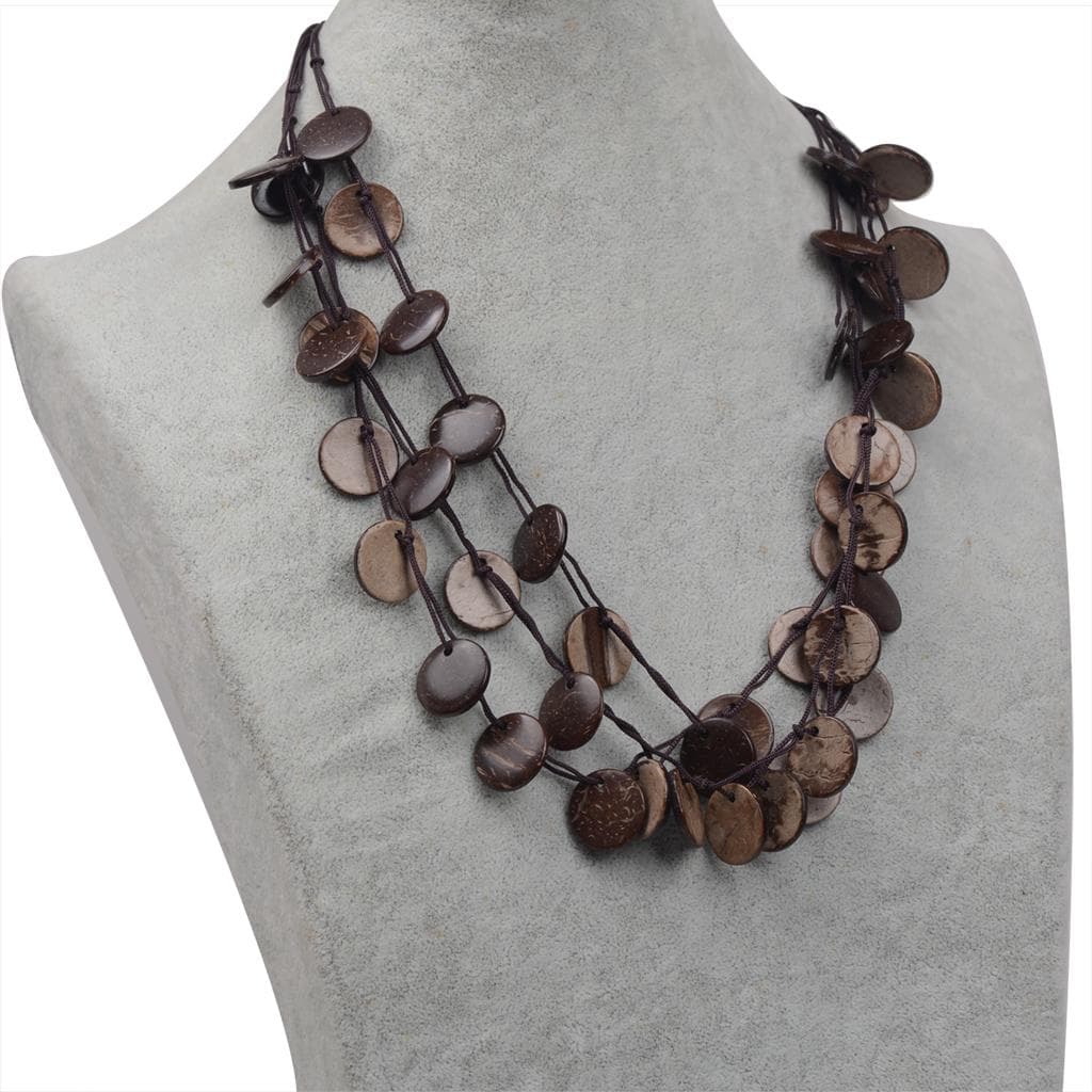 Woman Bohemian Coconut Shell Weave Beaded Necklace Pendant Orange as described coffee