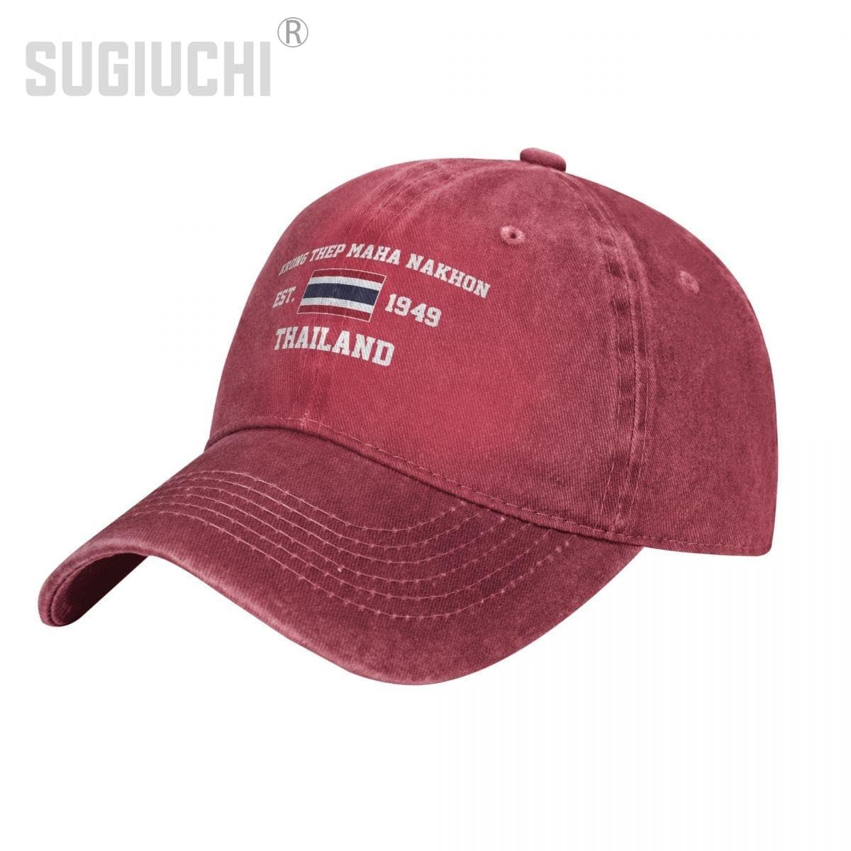 Flag of Thailand EST.1949 Krung Thep Maha Nakhon Unisex Adult Washed Denim Baseball Cap Unisex Vintage Cotton Patriotic Trucker Hat One Size