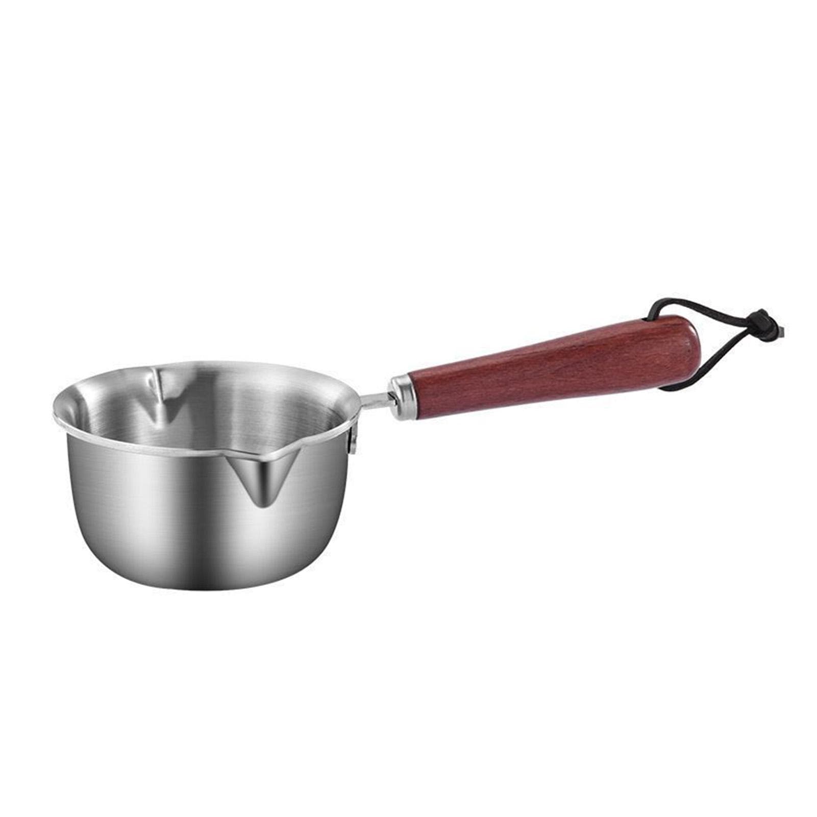 Mini Oil Warmer Pot Stainless Steel Butter Melting Milk Warmer Pot with Wooden Handle Dual Pour