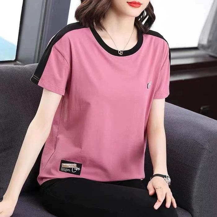 Middle-aged Mother's Temperament Summer New Short-sleeved T-shirt for Women's Loose Large-sleeved Top Casual Sports T-shirt 5XL pink