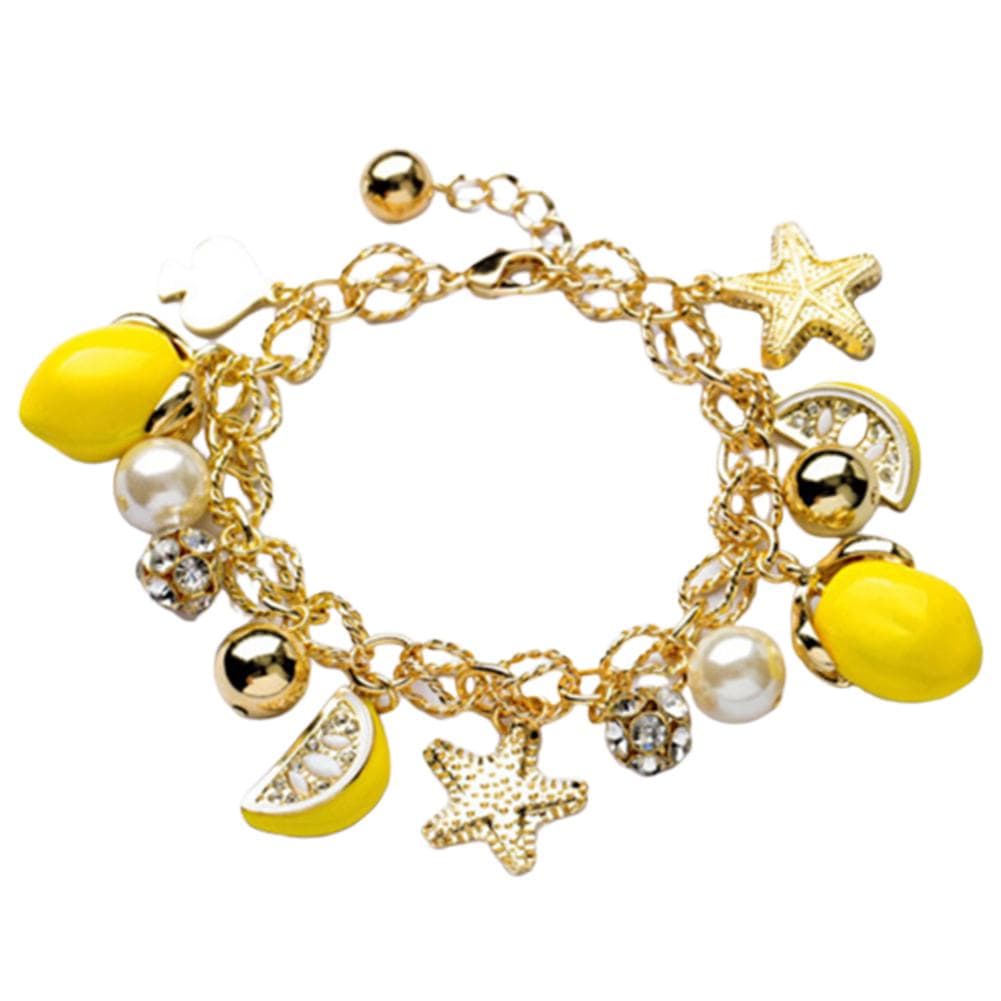 Diamonding Jewelry Creative Summer Beach Women Faux Pearl Starfish Lemon Charm Bracelet Bangle one size