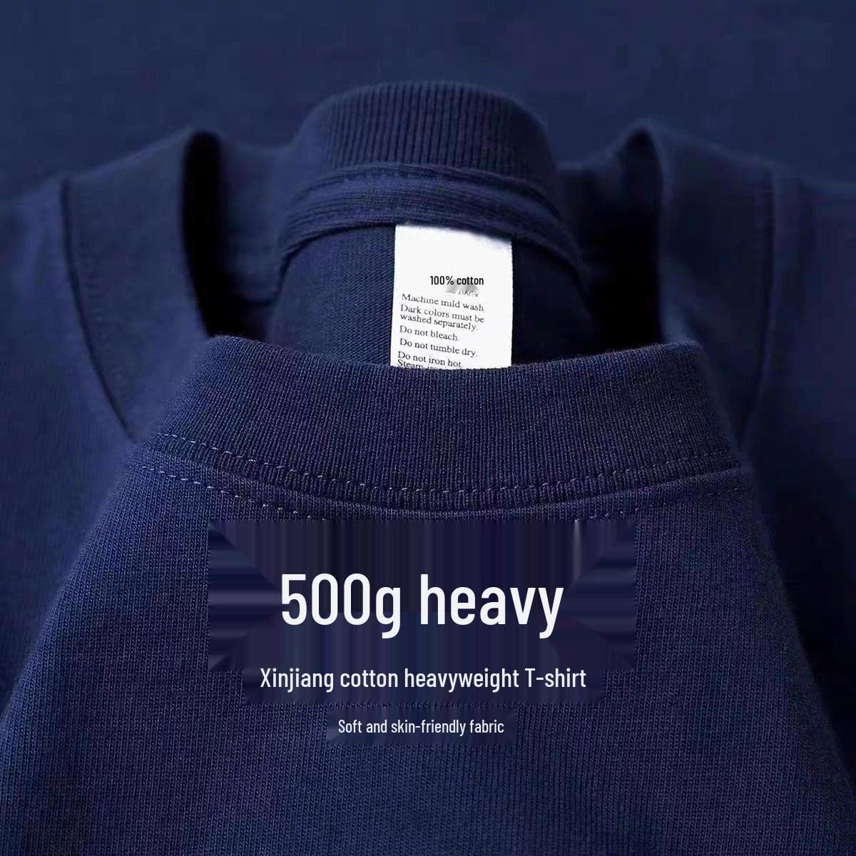 Unisex 500g Heavyweight Pure Cotton Gray-Green Short-Sleeve T-Shirt L 130-150 lbs