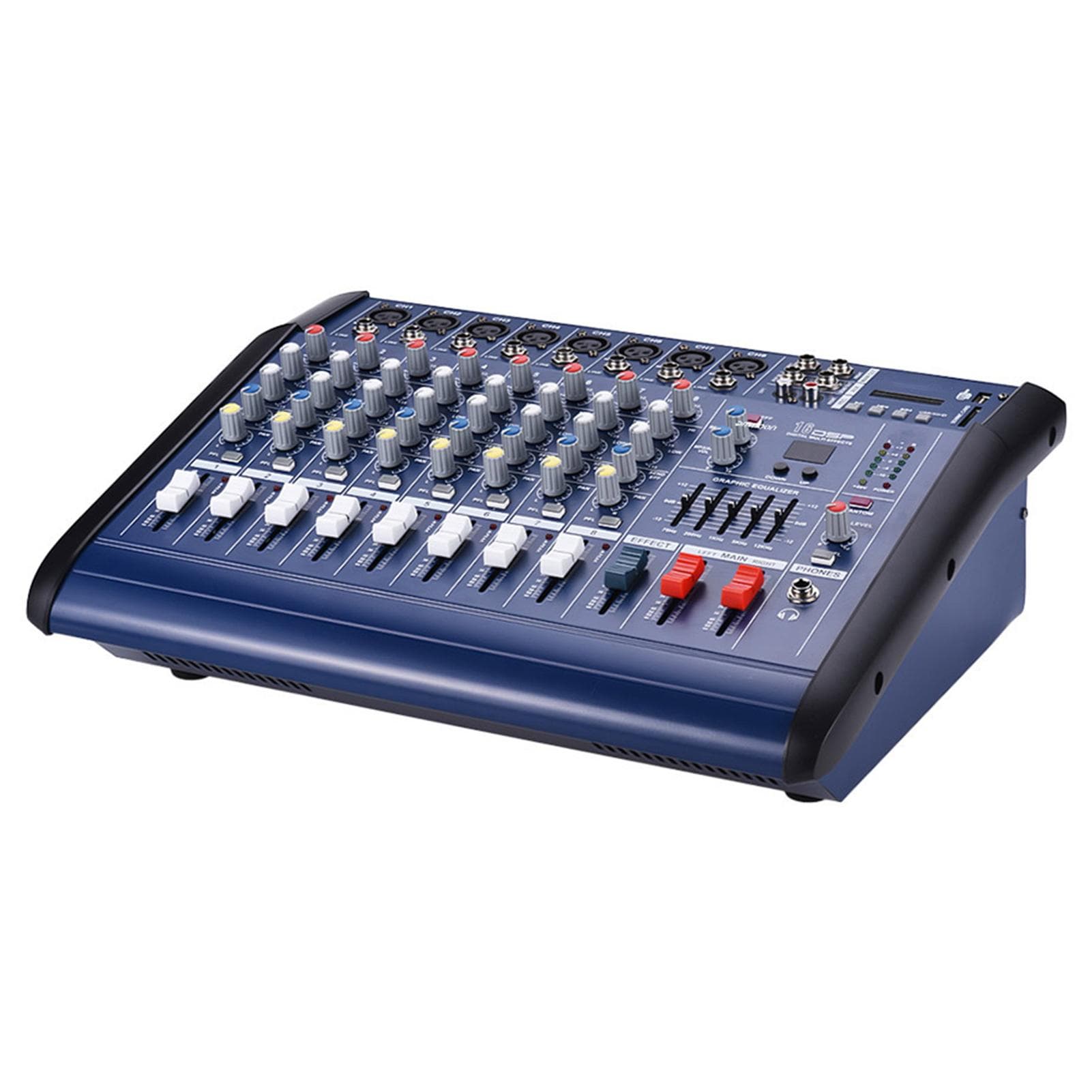 8 Channels Powered Mixer Amplifier Digital Audio Mixing Console Amp with 48V Phantom Power USB/ SD US Plug