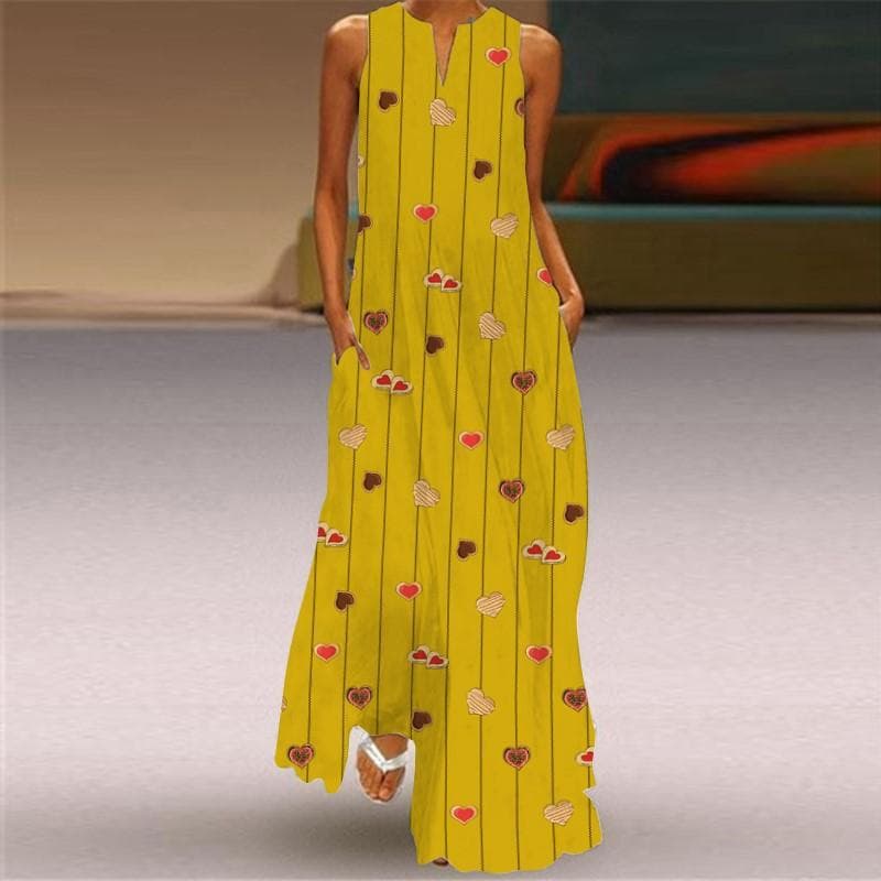 Summer Women's Dress Sleeveless Dress V-neck Print Dress 5XL