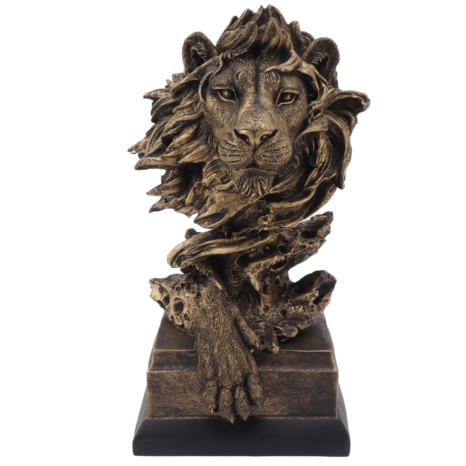 Lion Head Sculpture Resin Vivid Lifelike Artistic Decorative Lion Statue for Living Room Study