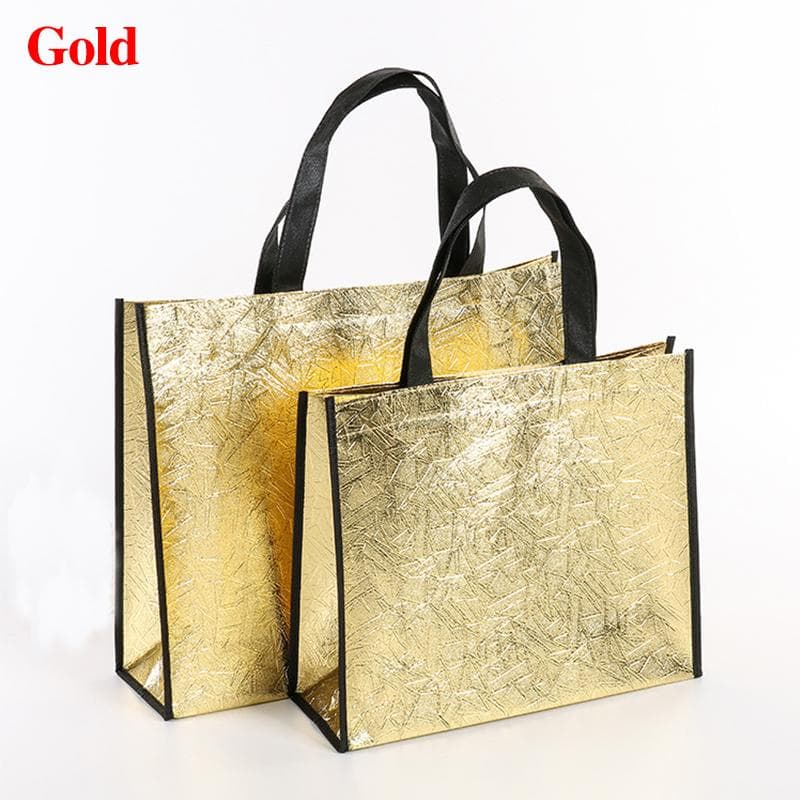 Fashion Laser Shopping Bag Foldable Eco Grocery Bag Large Reusable Storage Gift Bag Tote Waterproof Fabric Non-woven Handbag L gold
