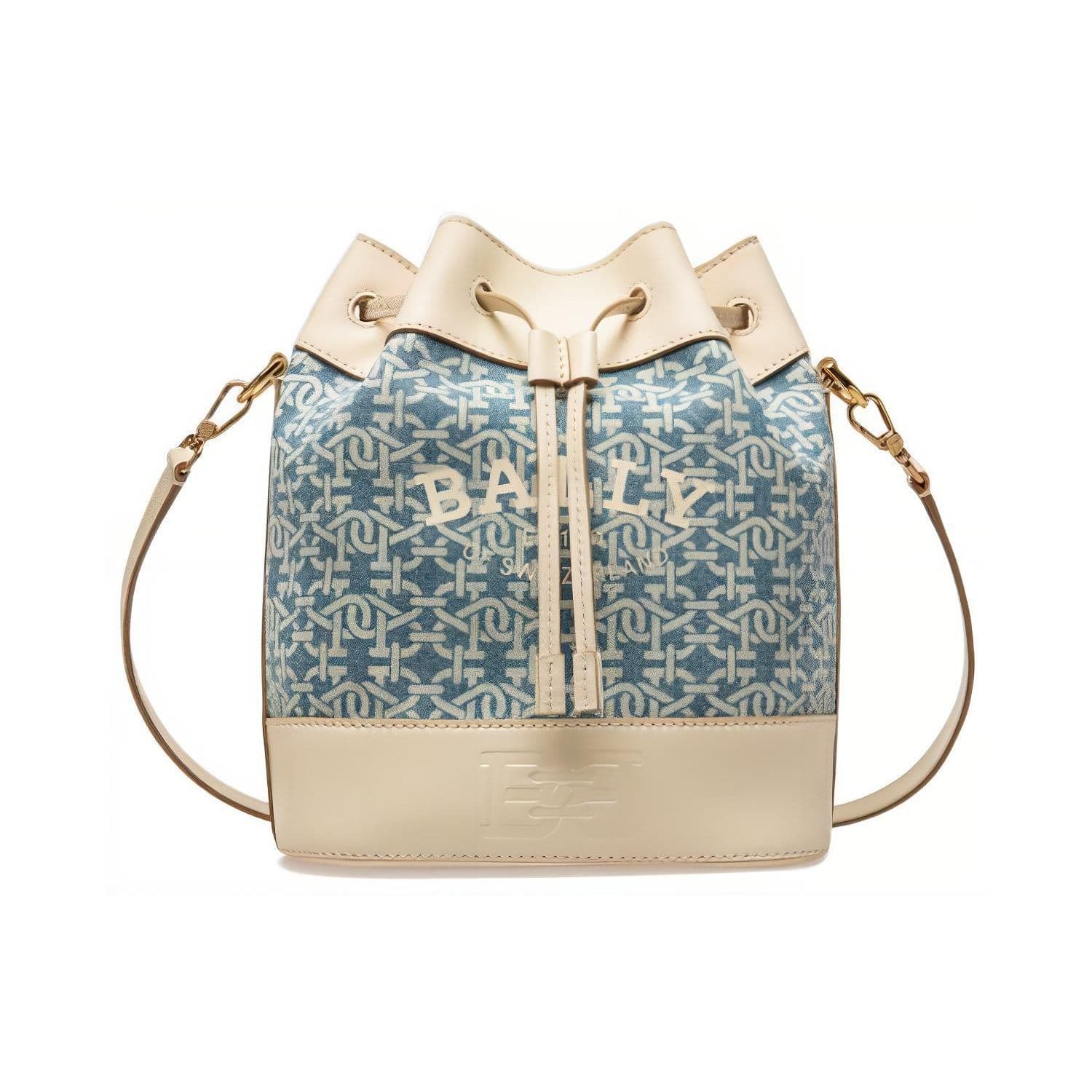 Bally Cleoh Dmn Classic Monogram Print Drawstring Bucket Bag Women bags Denim-Blue 6300125 Basic Set (Bag+Dust Bag)