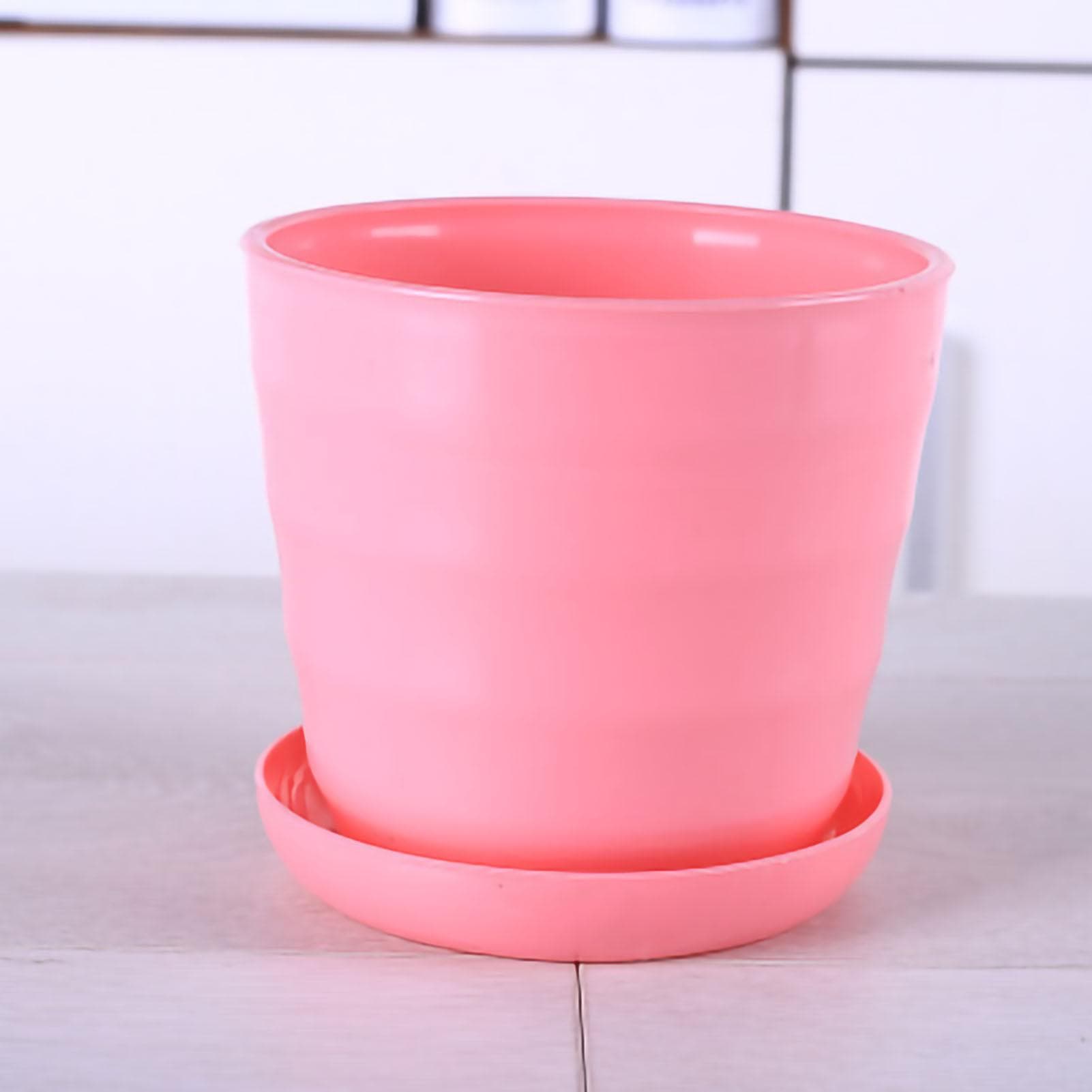 Flower Pot Flexible Round Modern Planter with Removable Tray for Gardening Office Balcony Large pink