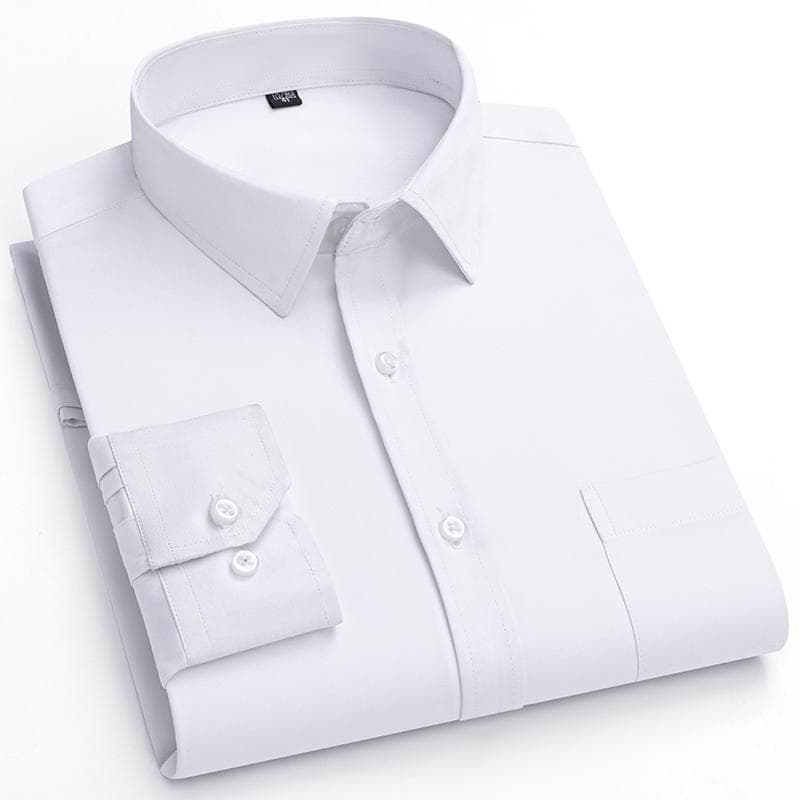 Men plain shirts Non-Iron Antiwrinkle Long Sleeve Regular Male Dress Shirt with Chest Pocket Turn Down Collar 44