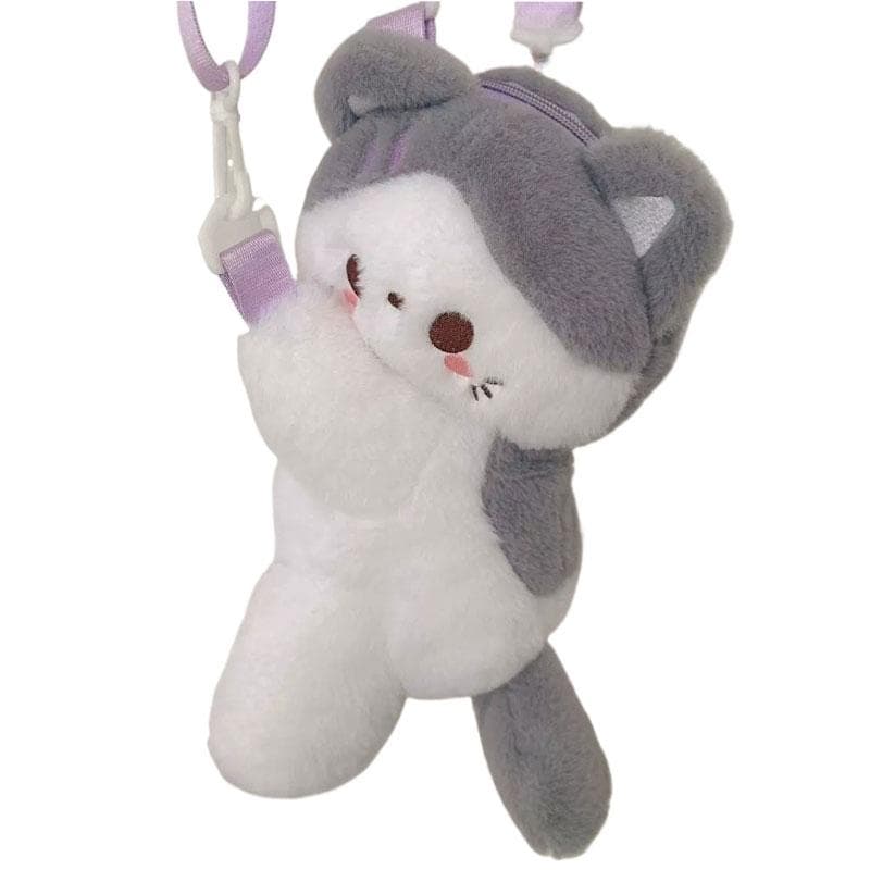 Cute Plush Cat Crossbody Bag Kawaii Soft Prone Posture Kitten Shoulder Bag Detachable Strap Fluffy Birthday Gift Nice Car Decor