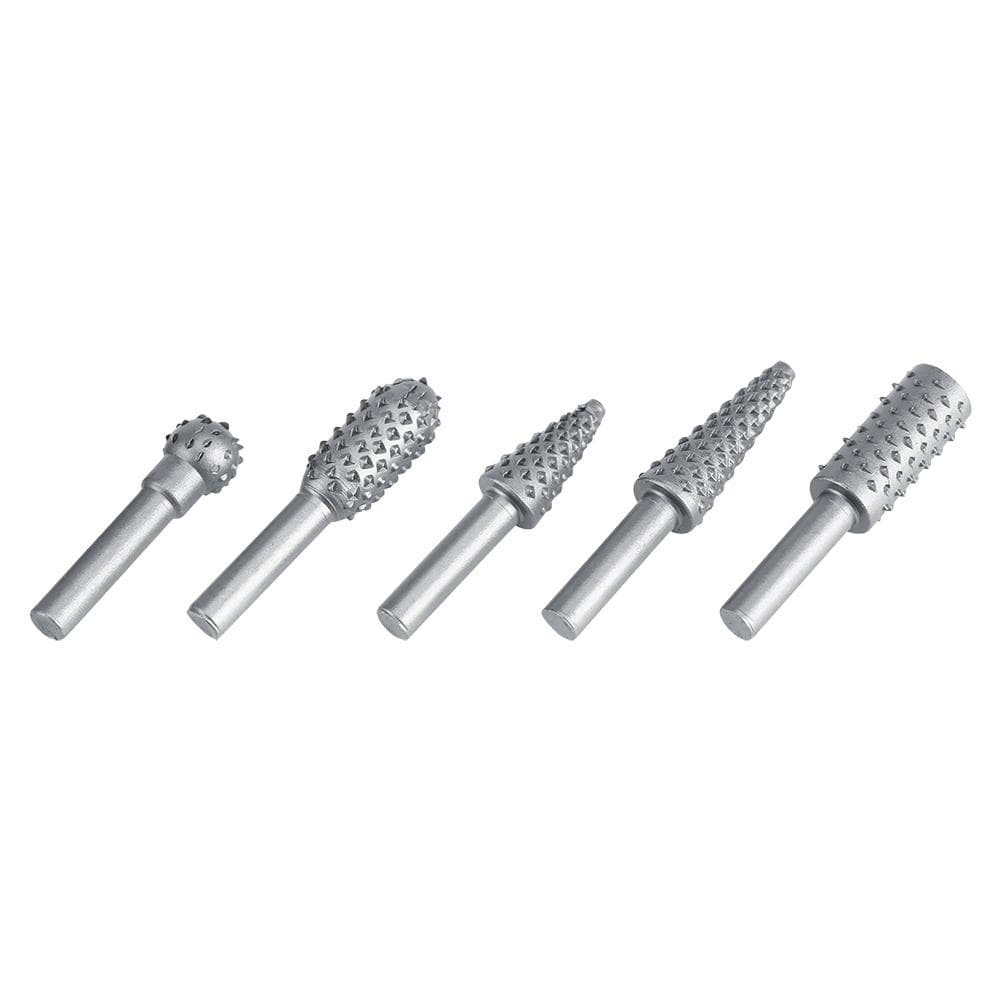 5Pcs Hard Alloy Rotary Burr Rasp File Set 6.3mm Shank Wood Carving Drill Bits