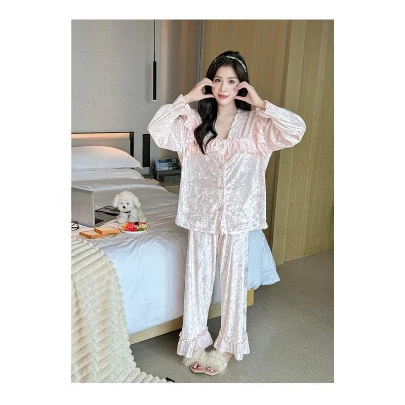 Pajamas Women's Spring Autumn Long Sleeve New Arrival Outwear Red Ins Style Winter Gold Diamond Velvet Home Clothes Suit XL