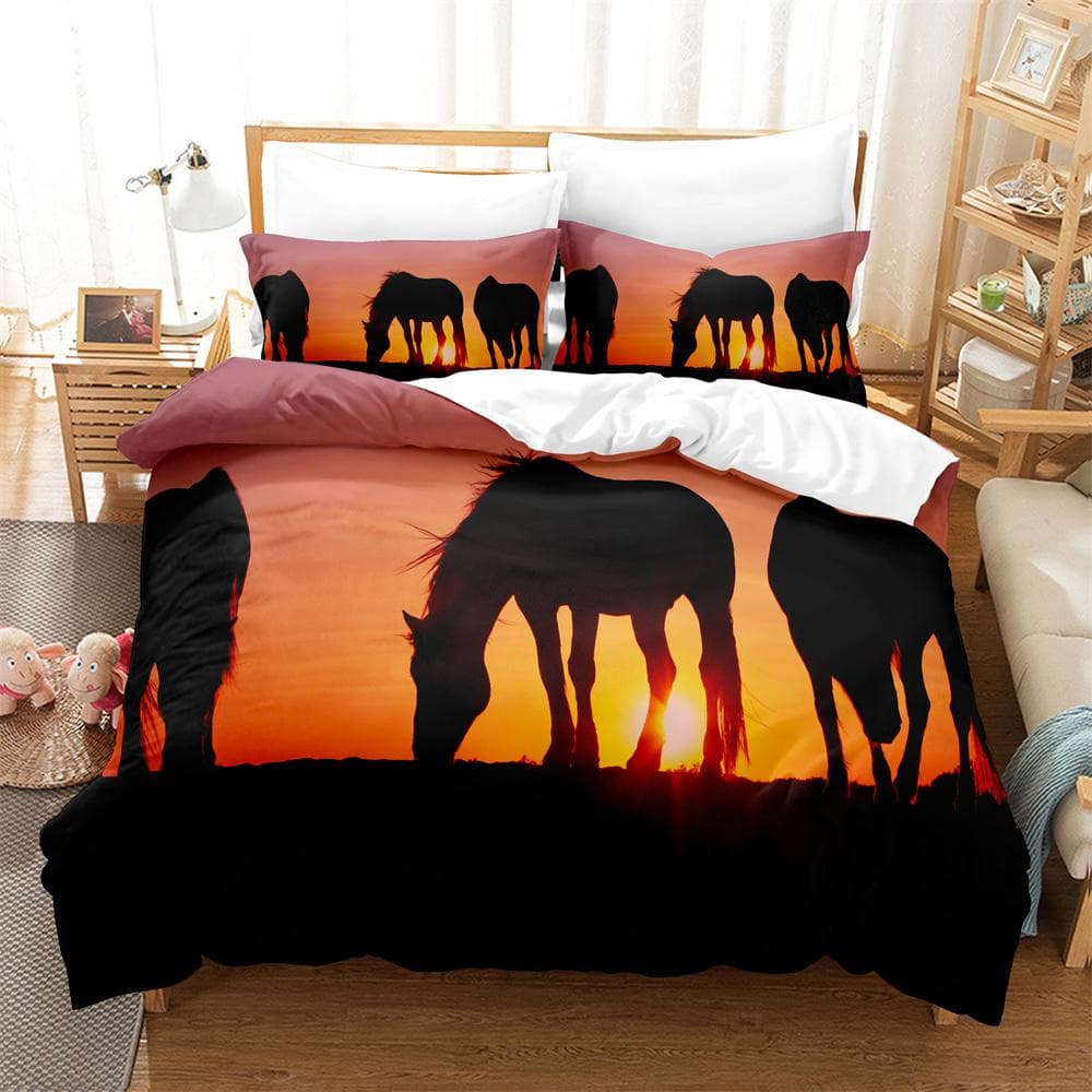 Horse eating grass 3D Digital Bedding Set,Duvet Cover + Pillowcase,Popular Style 2/3 pcs.(No padding No sheet) queen bedding set EU single(135x200cm)