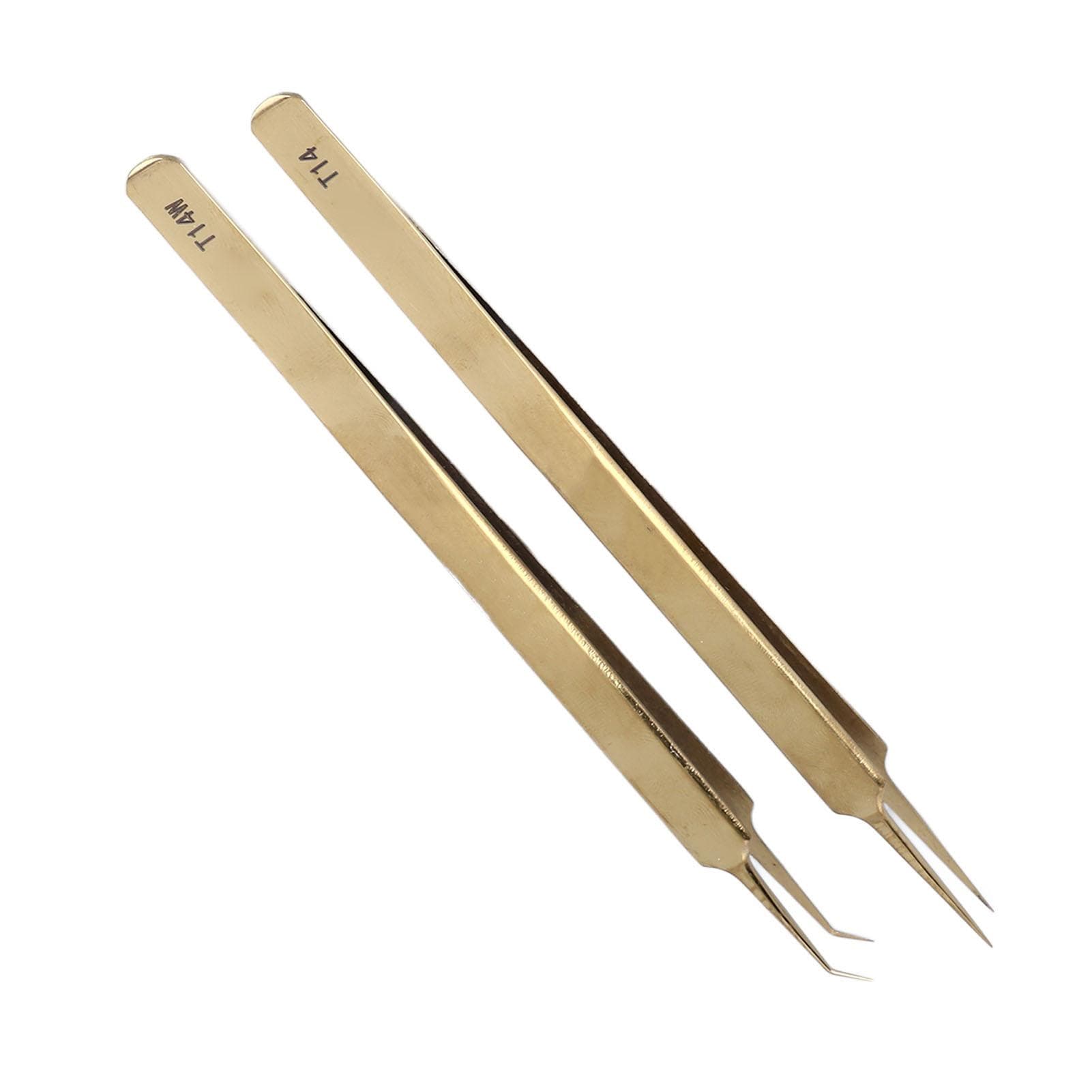 2PCS Precise Tweezers Aluminum Alloy Fine Point Tip Straight and Curved Tweezers Set for Laboratory