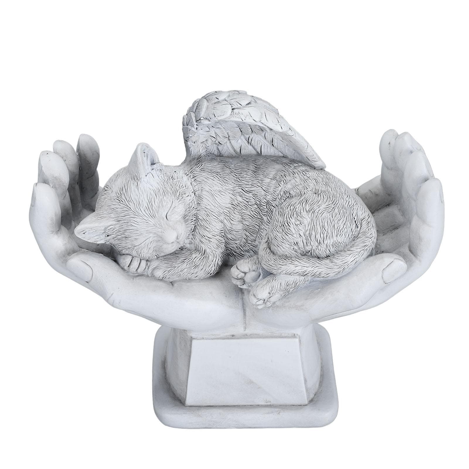 Pet Memorial Statue Outdoor Garden Decor Ornament Angel with God Hands Gravestone Cat