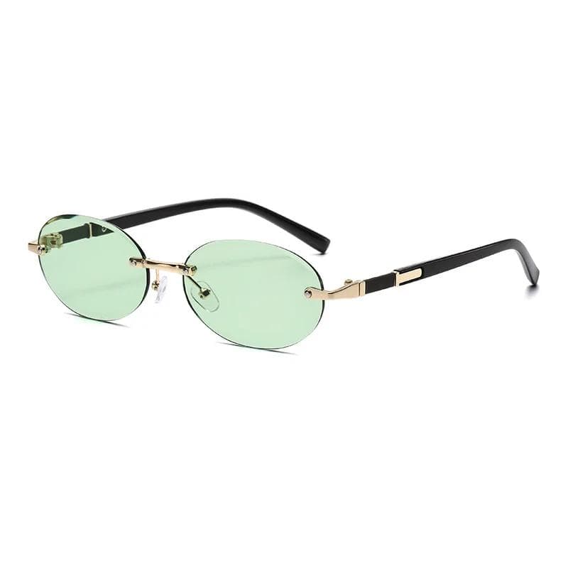 Unisex Rimless Oval Sunglasses UV400 Protection Fashionable Round Shades for Women Men Summer Travel Outdoor