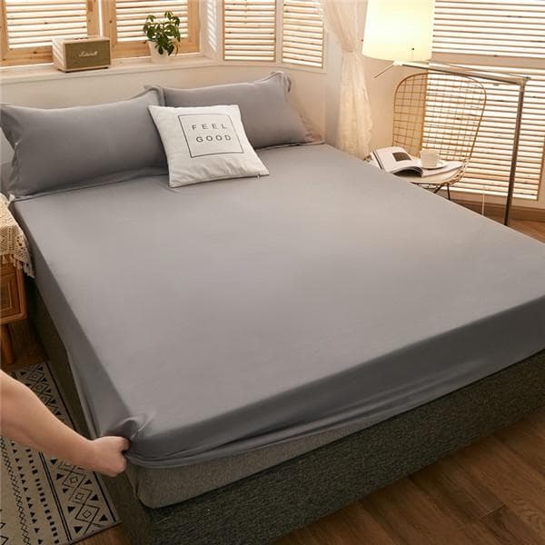 Waterproof Bed Sheet Mattress Cover Pad Solid Color Fitted Sheet with All-Around Elastic Rubber Band Bed Sheet No Pillowcases 90x200+30cm Only A Sheet slate gray