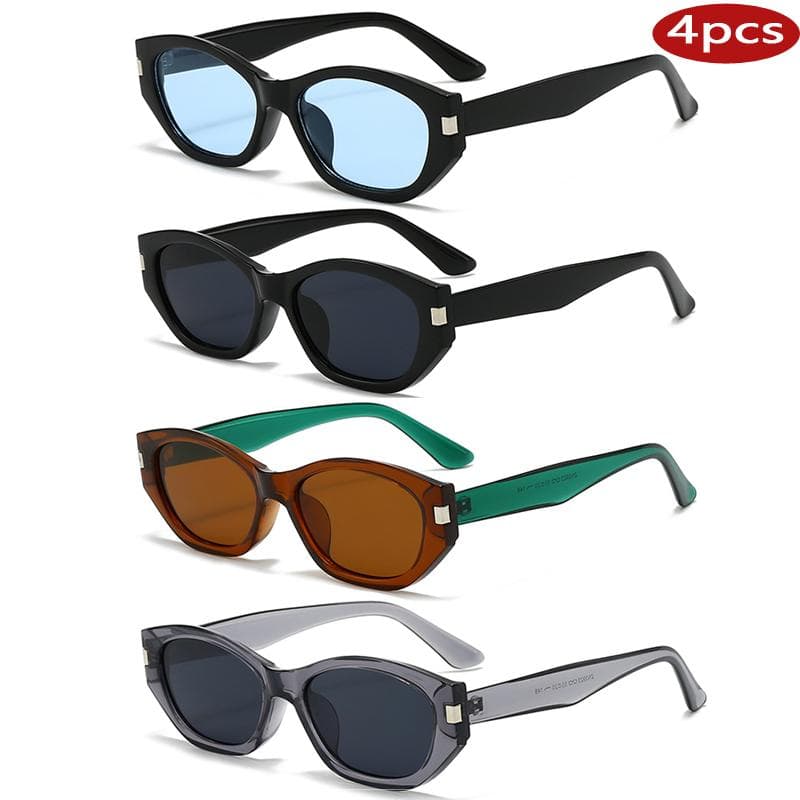4 Sets Cat Eye Sunglasses Women Oval Small Frame UV400 Sun Protection Glasses Simple Personality Outdoor Eyewear