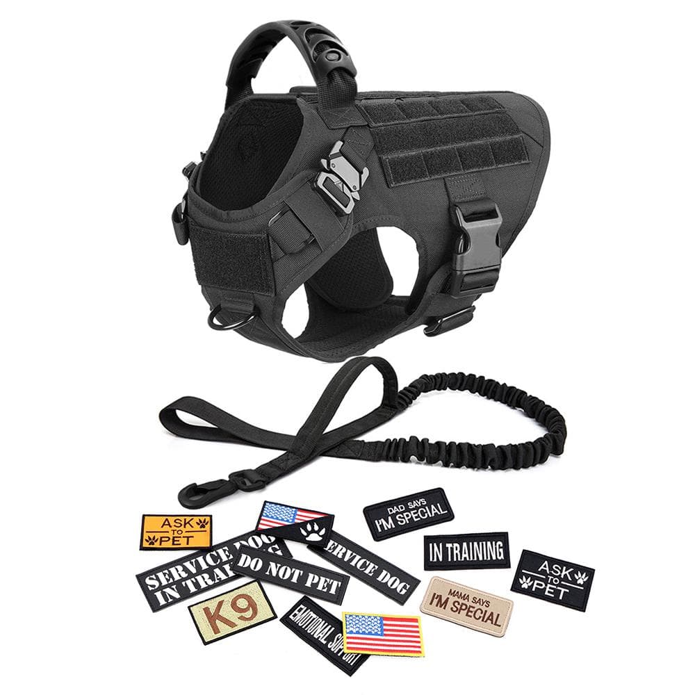 Military Large Dog Harness Collar Leash Bags Patches Set Pet Malinois Training Vests Tactical Dogs Harnesses Accessories XL