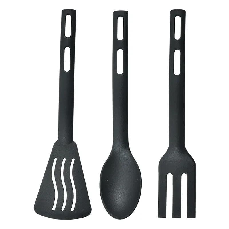 Utensils Set Serving Cooking Kitchen Cutlery Spoons Silicone Kit Spatula Tableware Portable Camping Plastic Slotted Flatware black