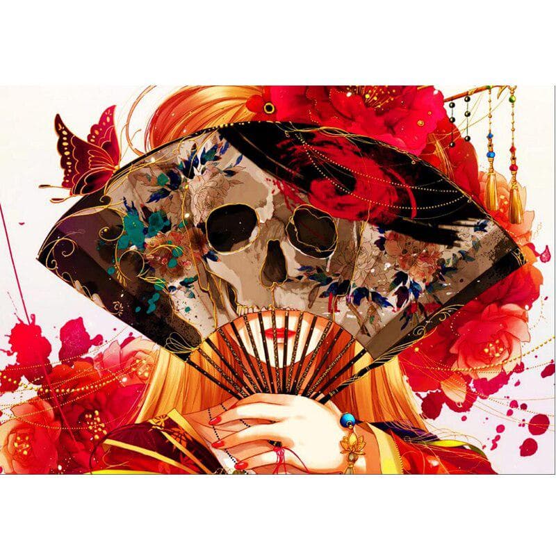 5D DIY Diamond Painting Japan Anime Girl Skulls Fan Diamond Embroidery 20X30CM
