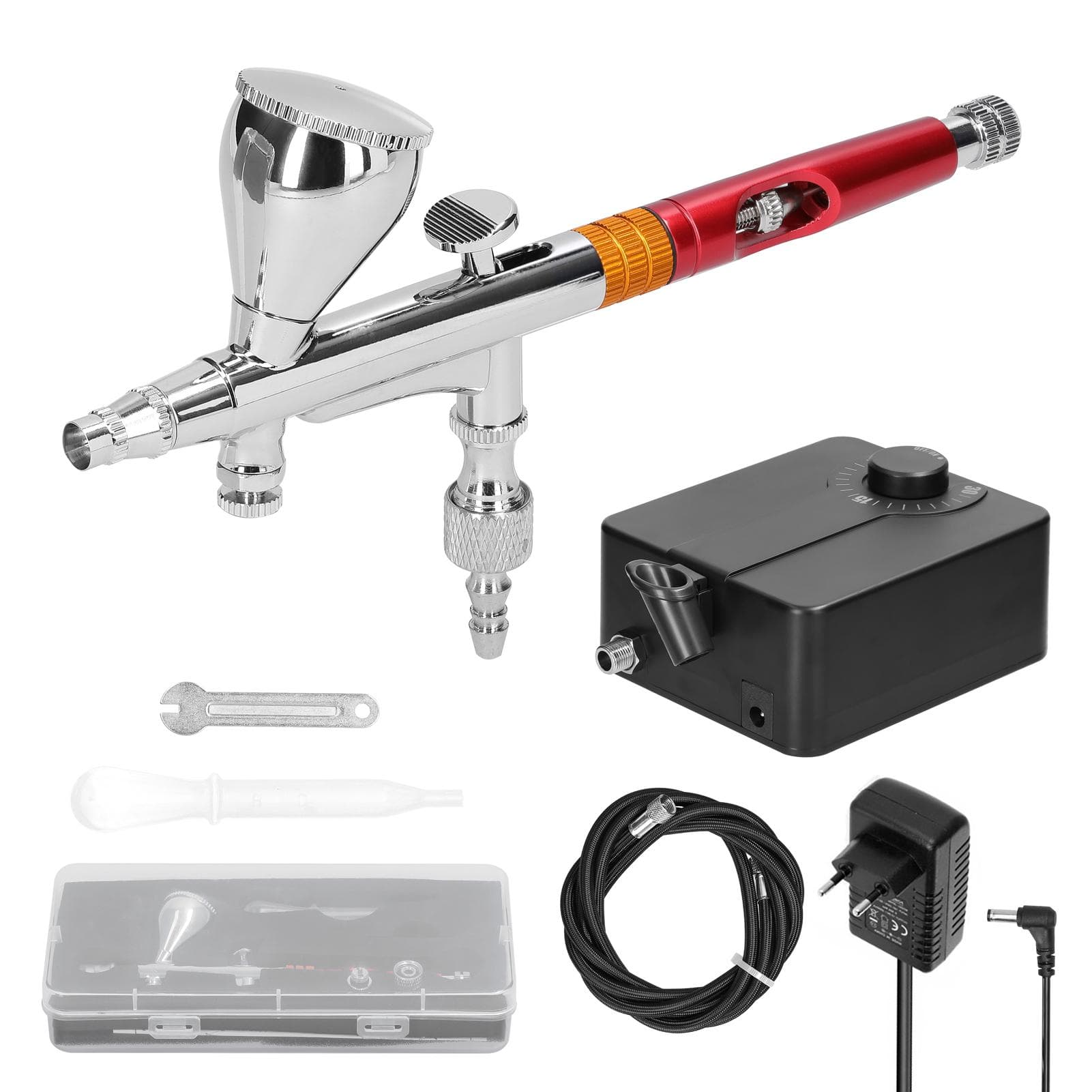 Multi-purpose Professional T218 0.3mm Airbrush Max 30PSI Air Pump Set for Model Making DIY Art EU Plug multicolour