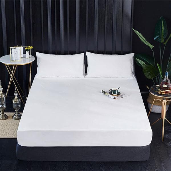 Waterproof Bed Sheet Mattress Cover Pad Solid Color Fitted Sheet with All-Around Elastic Rubber Band Bed Sheet No Pillowcases 150x200+30cm Only A Sheet white