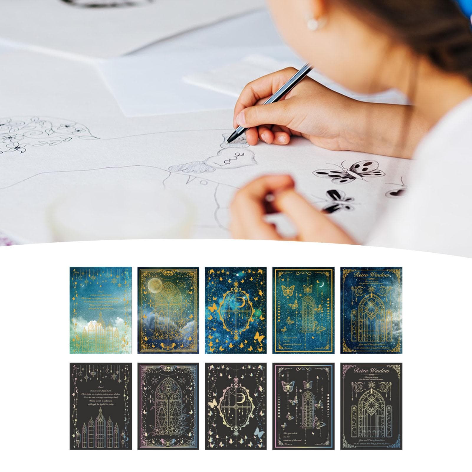 15 Sheets Star Moon Pattern Scrapbooking Paper Laser Decorative Journaling Paper for DIY Cards