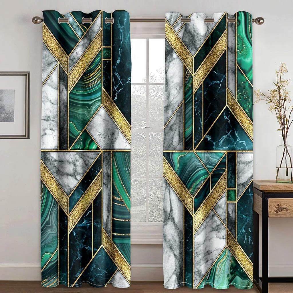 3D Marble Print Black&Gold Blackout Curtain High Shading Window Curtains for Living Room Luxury Bedroom Decor Drapes New Style W70 X H215cm X 2&Grommet Top