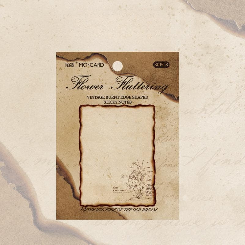 Vintage Burnt Sticky Note Pads Retro Plant Butterfly Self-Adhesive Memo Notepad Office Supplies Planner