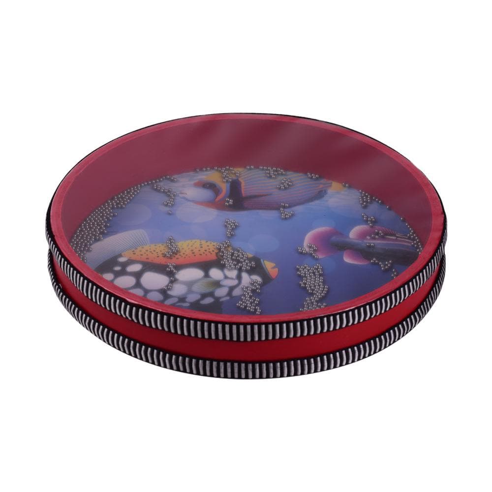 10'' Solid Wooden Ocean Drum Sea Wave Frame Drum Musical Toy red