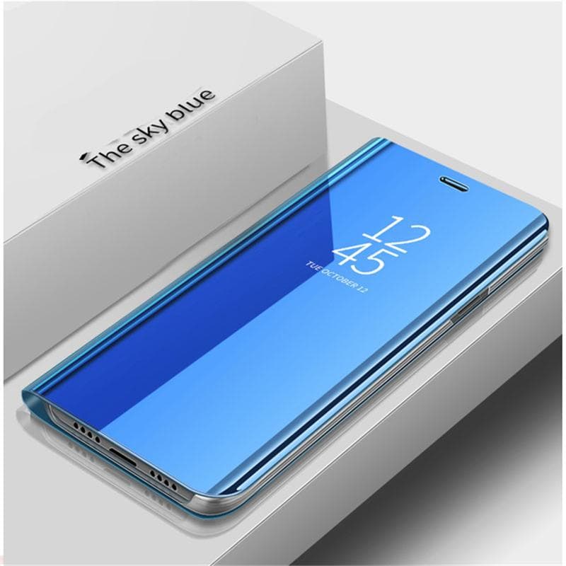 Luxury Mirror Flip Leather Phone Case For iPhone 14 13 12 11 Pro Max X XR XS Max 8 7 6s 6 Plus Clear View Book Stand Cover iPhone XR blue
