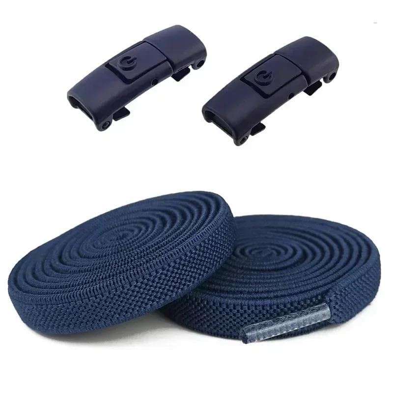 2Pcs Without Ties Elastic Laces No Tie Shoes Laces Press Lock Shoelaces Sneaker Kids Adult 8MM Widened Flat Shoelace for Shoes 100cm navy blue