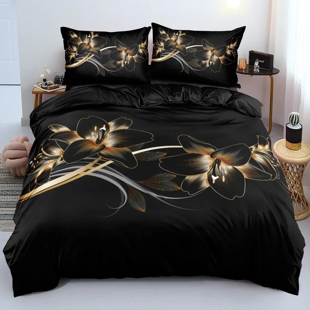 3D Printed Classic Duvet Cover Sets Flower Blue Gold King Queen Full Twin Double Quilt Covers Pillowcases Bedding Set EU Double 200x200cm