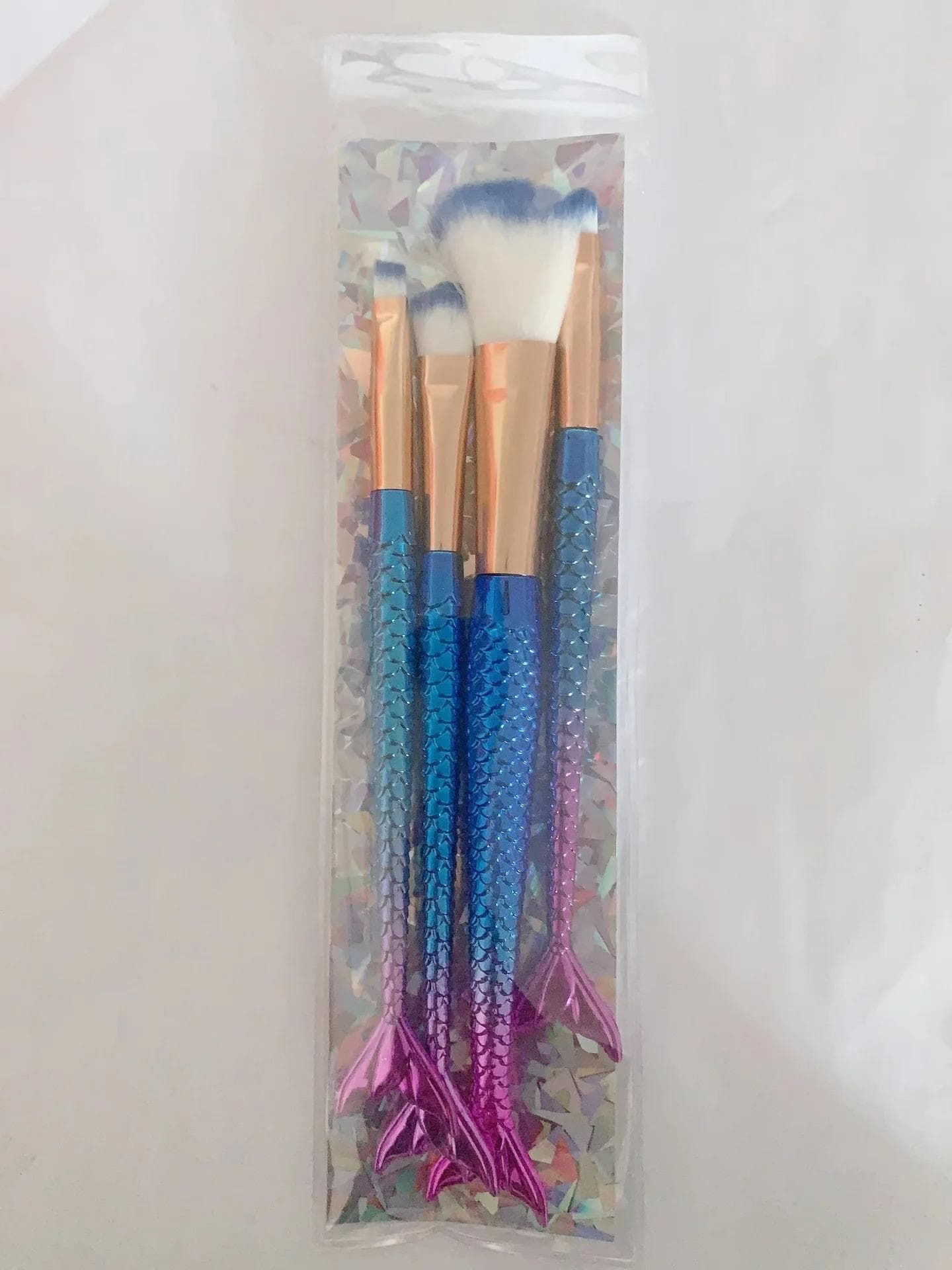 Four-piece Suit Mermaid Makeup Brush Fiber Colorful Soft Hair Loose Powder Brush Beauty Makeup Tools blue